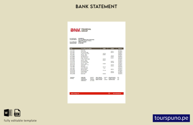 listo para imprimir plantilla de word   extracto bancario BNK de Corea del Sur